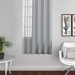 THE CONVERSION Grey & Black Linen Self Design Sheer Window Curtain-image-82