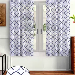 Aura White & Navy Blue 2 Pcs Embroidered Sheer Window Curtain-picture-12