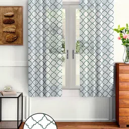 Cortina White & Green Set of 2 Embroidered Sheer Window Curtain-10