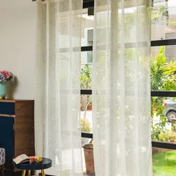 URBAN SPACE 2 Pieces Cream-Coloured Sheer Window Curtain-77