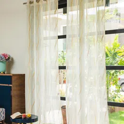 URBAN SPACE White & Gold-Toned 2 Pieces Printed Sheer Window Curtains-image-80