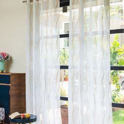 URBAN SPACE White & Gold-Toned 2 Pieces Printed Sheer Window Curtains-69