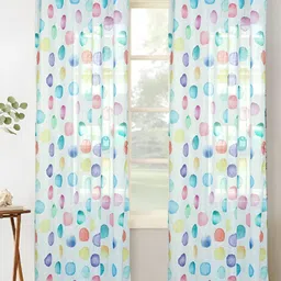 HOMADORN White & Pink 2 Pieces Geometric Eyelet Sheer Linen Window Curtain-image-69