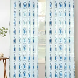 HOMADORN White & Blue 2 Pieces Ethnic Motifs Sheer Window Curtain-image-76
