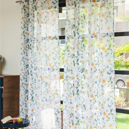 URBAN SPACE Yellow & White Set of 2 Floral Sheer Window Curtain-6