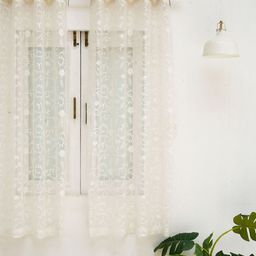 Ariana White & Off White Floral Linen Sheer Window Curtain-image-57