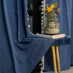 URBAN SPACE Blue & White Window Curtain-5
