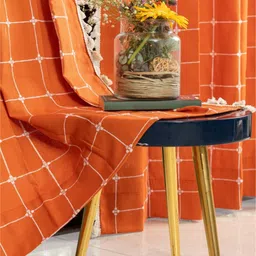 URBAN SPACE Orange & White Embroidered Window Curtain-11
