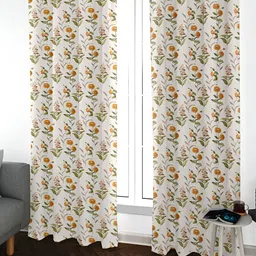 URBAN SPACE Pack of 2 White & Yellow Floral Printed Room Darkening Window Curtain-20