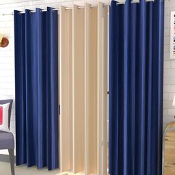 Kraftiq Homes Royal Crush Blue & Beige 3 Pieces Window Curtains-image-2