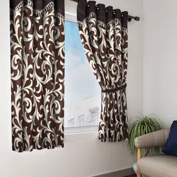Home Sizzler Brown & Beige Set of 2 Floral Window Curtain-picture-4