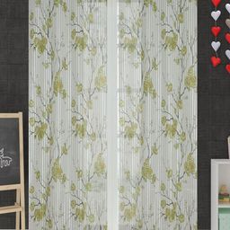 Aura Green & White 2 Pieces Floral Sheer Door Curtains-image-49