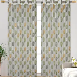 Aura Green & White 2 Pieces Floral Eyelet Long Door Sheer Curtains-image-19