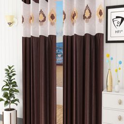 Homefab India Coffee Brown & Cream-Coloured Set of 2 Sheer Door Curtain-14