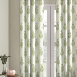 Soumya Green & Off-White Single Sheer Door Curtain-24