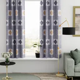 BIANCA Silver-Toned & Blue Set of 2 Ethnic Motifs Window Curtains-7