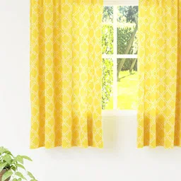 Encasa Homes Yellow & White Set of 2 Geometric Window Curtain-13