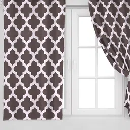 HOMEMONDE Grey & Off White Set of 2 Geometric Cotton Window Curtain-2