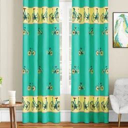 SEJ by Nisha Gupta Fluorescent Green & Beige Set of 2 Quirky Door Curtain-image-99