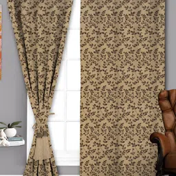 Parda Sansar Beige 2 Pieces Printed Room Darkening Window Curtain-35