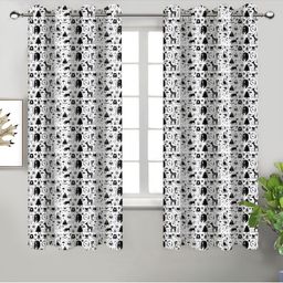 Airwill Black & White 2 Pieces Floral Printed Room Darkening Window Curtain-image-93