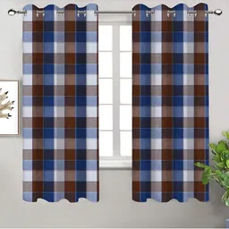 Airwill Blue Brown 2 Pieces Geometric Cotton Room Darkening Window Curtain-image-75