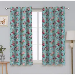 Airwill Green Pink 2 Pieces Floral Cotton Room Darkening Window Curtain-image-87