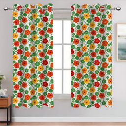 Airwill Green & Yellow 2Pcs Floral Room Darkening Window Curtain-image-88