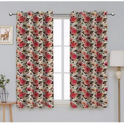 Airwill White & Pink 2 Pieces Floral Printed Room Darkening Window Curtain-14