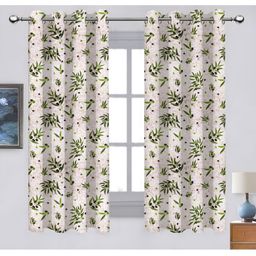 Airwill White & Green 2 Pieces Floral Printed Room Darkening Window Curtain-image-89