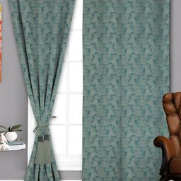 Parda Sansar Grey & Teal Green 2 Pieces Abstract Printed Room Darkening Window Curtains-7