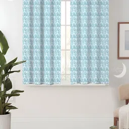 Lunar Days Blue & White 2 Pieces Printed Room Darkening Window Curtain-image-62