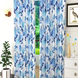 Homefab India Blue & White Set of 2 Floral Room Darkening Window Curtain-image-90
