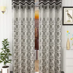 Homefab India Brown & Grey Set of 2 Floral Room Darkening Window Curtain-16