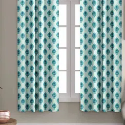 Aura Blue & Cream 2 Pcs Ethnic Motif Printed Room Darkening Window Curtains-image-15