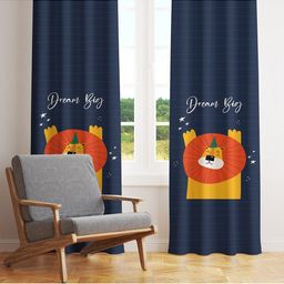 STYBUZZ Navy Blue & Yellow Set of 2 Quirky Room Darkening Window Curtain-39