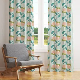 STYBUZZ Blue & Pink Set of 2 Floral Room Darkening Door Curtain-image-28