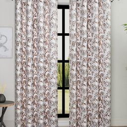 ROMEE 2 Pcs White & Brown Floral Room Darkening Door Curtain-2