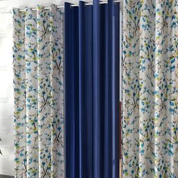 Shopgallery Blue & White 3 Pieces Floral Room Darkening Door Curtain-image-51
