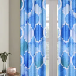 Aura Blue & Off White Ethnic Motifs Room Darkening Door Curtain-image-89