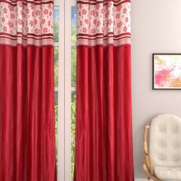 ROMEE Red & Beige Single Jacquard Room Darkening Door Curtain-30