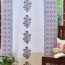 DESIGN GAATHA Off White & Green Cotton Floral Door Curtain-80