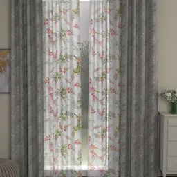 ROSARA HOME Grey & White Set of 4 Jacquard Floral Door Curtain-8