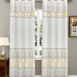 BLOCKS OF INDIA Pack Of 2 Grey & Cream-Colored Ethnic Motifs Printed Door Curtains-15