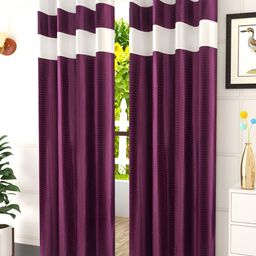 Kraftiq Homes Purple & White 2 Pieces Colour Blocked Room Darkening Door Curtains-image-80