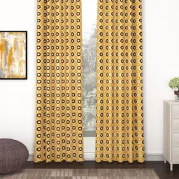 Bedspun Beige & Brown Set of 2 Geometric Door Curtain-41