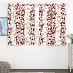 Story@home Off White & Maroon Set of 4 300GSM Semi Blackout Window Curtains-10