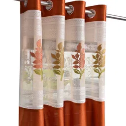 Homefab India Rust & White Sheer Window Curtain Set of 2 image 4