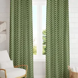 RIDHAAN Green 2 Pieces Zig Zag Embellished Room Darkening Velvet Door Curtains-50