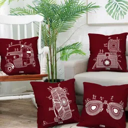 Indigifts Brown & White 4 Pieces Printed Filled Cushion Covers-picture-19